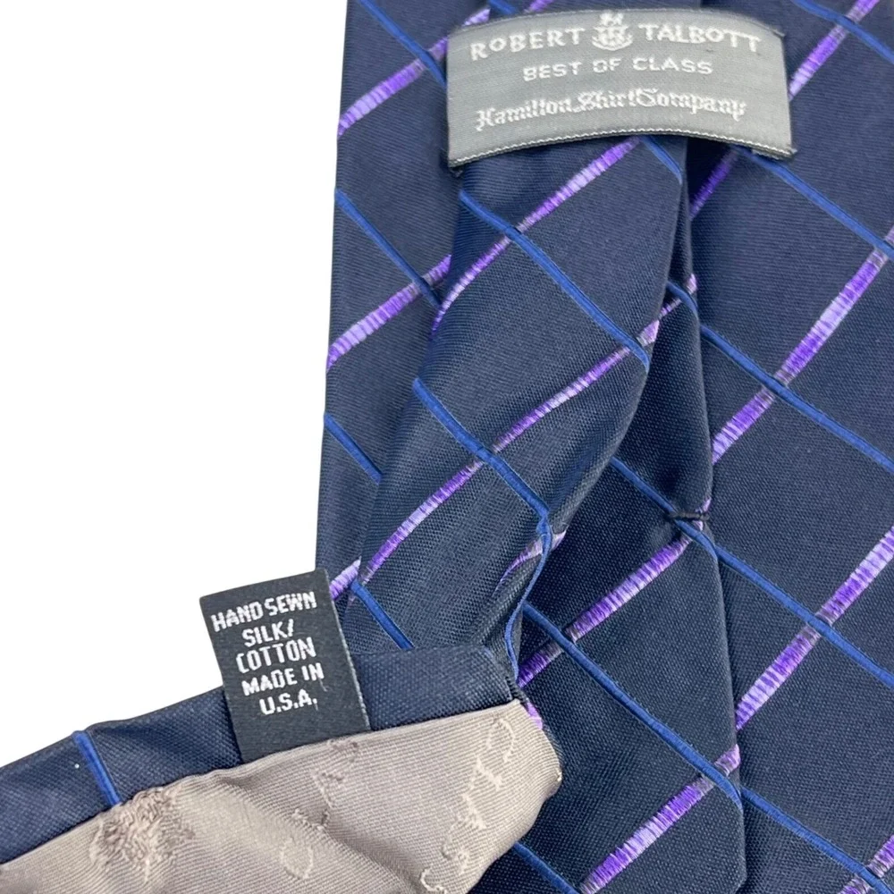 Robert Talbott Best of Class Tie Men's Navy Blue Purple Silk Cotton Necktie 3.5